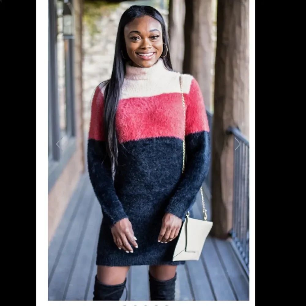 Colorblock Soft Sweater Dress Small - Picture 2 of 6